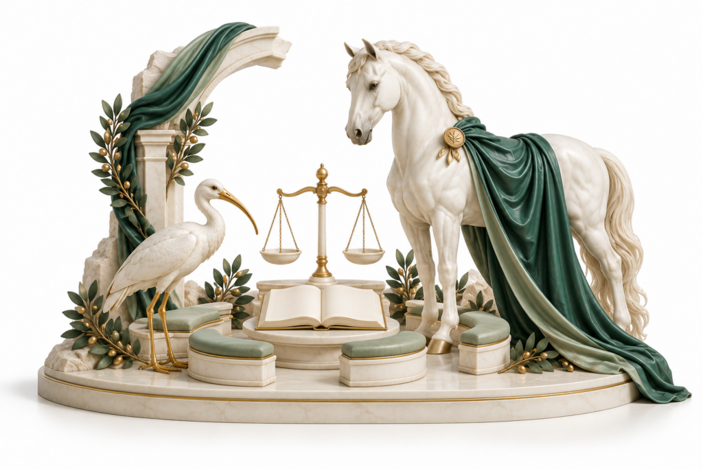 Ivory horse and ibis illustration for British values in apprenticeship.