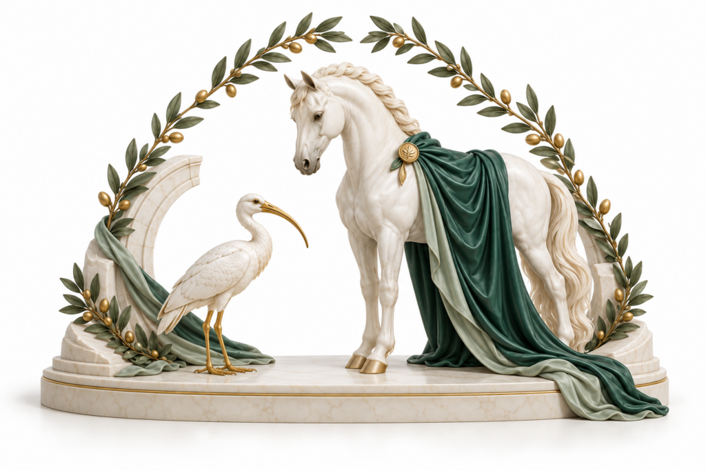 Ivory horse and ibis illustration for Bullying awareness.